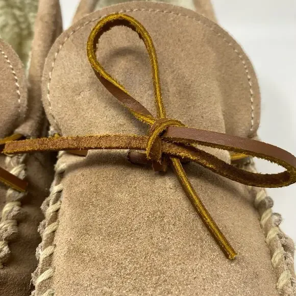 Cabelas Suede Sherpa Slippers Mens Size 12 M Cozy Cabincore Neutral - Picture 10 of 12